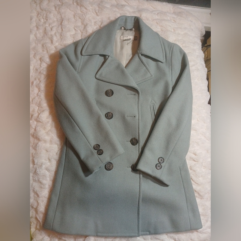Womens J. Crew Wool Blend Double Breasted Peacoat Sz. XS Dusty Blue EUC